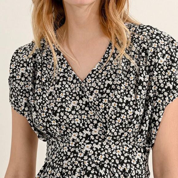 MOLLY BRACKEN | Black White Ditzy Mini Print Floral Dress High Low Hem | Size XL - Picture 2 of 12